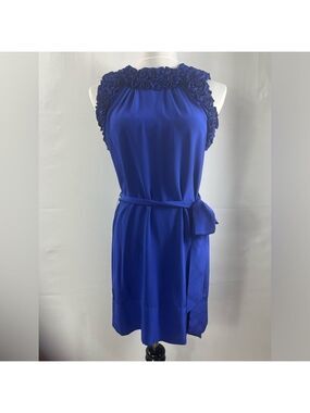 For Joseph Cobalt Blue Silk Belted Mini Cocktail Dress Frill Detail Size S